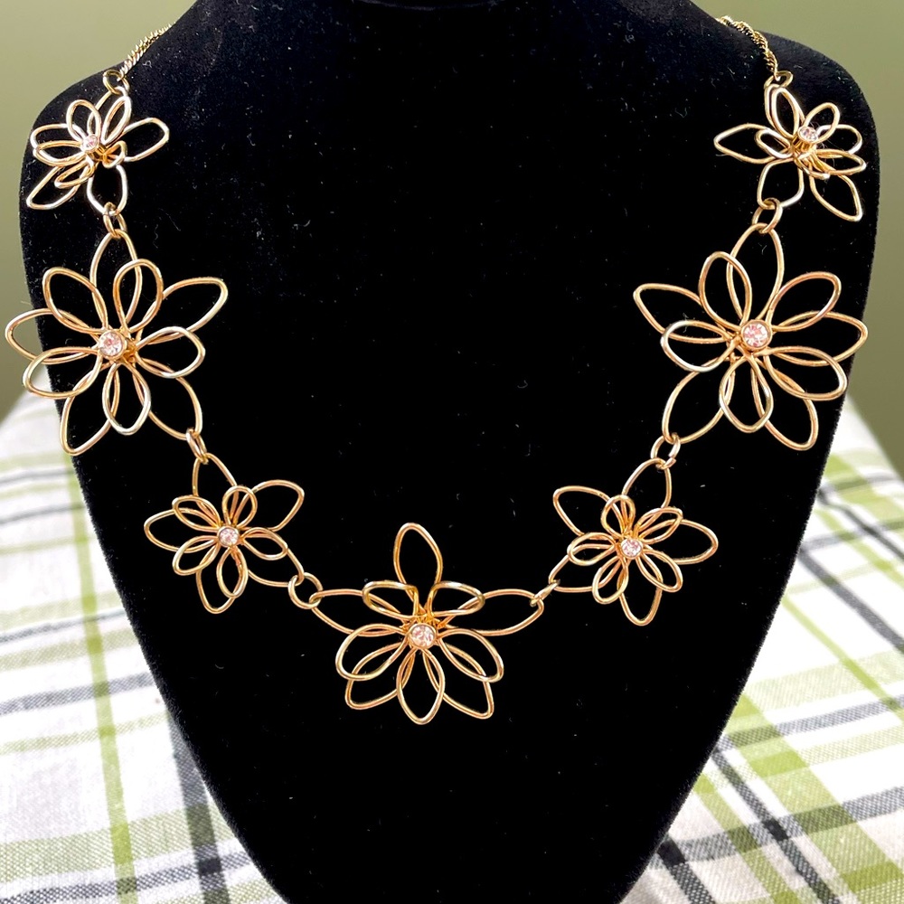 Gold and Rhinestone Floral Necklace